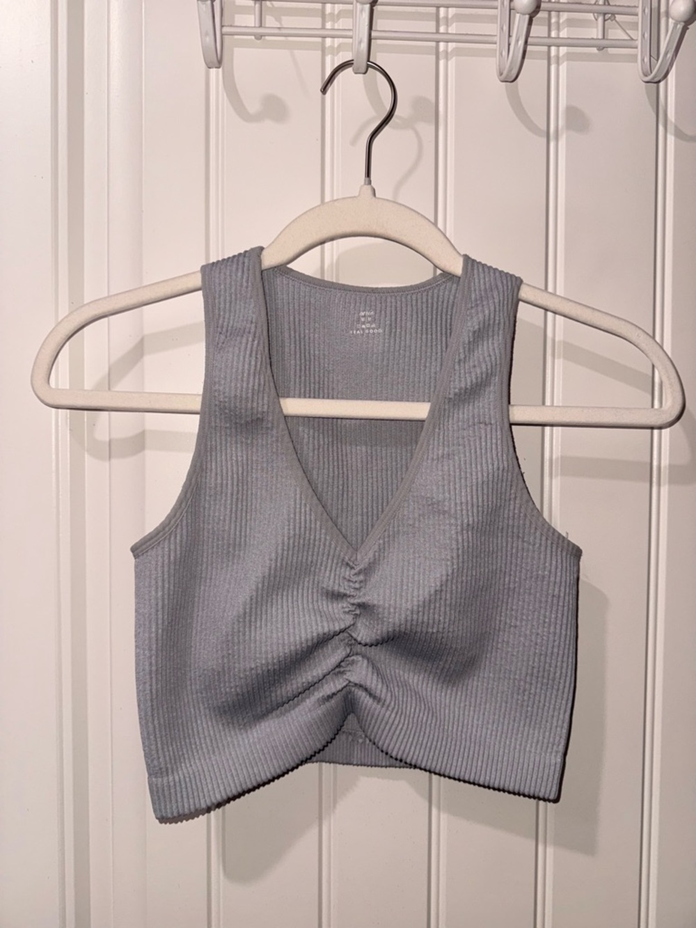 aerie Ribbed V-Neck Cropped Tank Top - Light Blue Gray